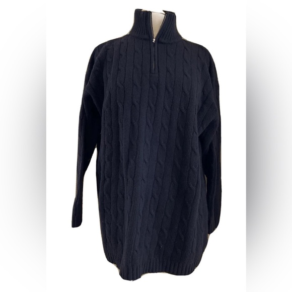 EUC Lauren Ralph Lauren 1/4 zip sweater cableknit wool cashmere BLACK large